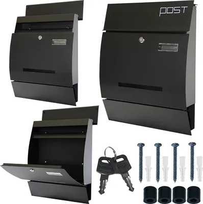 Produktbild von Briefkasten Wandbriefkasten Postkasten Postfach inkl. Zeitungsrolle Schwarz S1