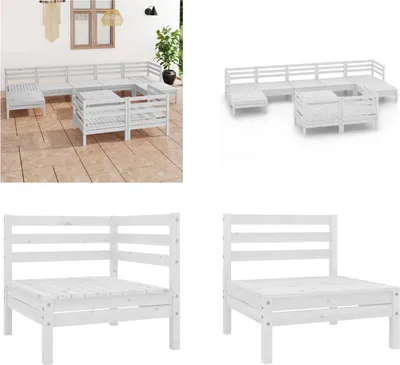 Produktbild von vidaXL 10 tlg. Garten Lounge Set Weiß Massivholz Kiefer - Gartenmöbel Set - Gartenmöbel Sets - Gartengarnitur - Gartengarnituren