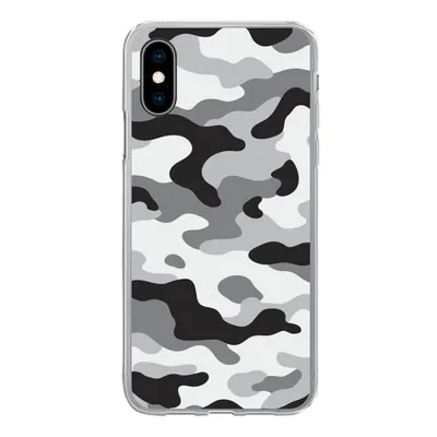 Produktbild von MuchoWow® Handyhülle Schutzhülle Hülle für iPhone X Schwarz-weißes Camouflage-Muster Silikon Softcase Handy Hülle - Handyhülle