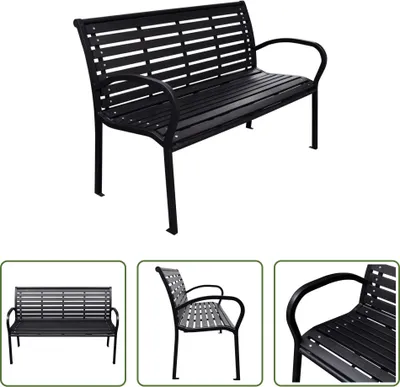 Zdjęcie produktu dla Ławka ogrodowa Living Store czarna 116 cm stal i WPC