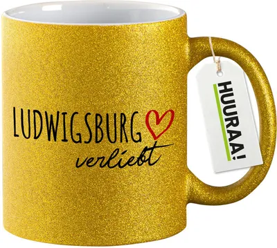 Produktbild von Huuraa Glitzertasse Ludwigsburg verliebt 330ml Gold Keramik Kaffeebecher Geschenkidee