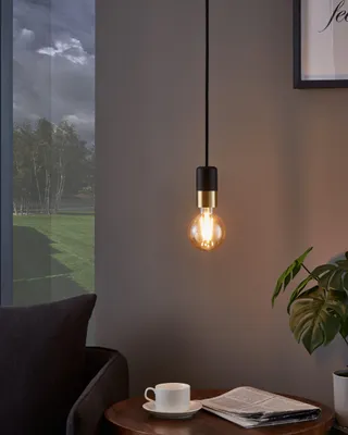 Produktbild von EGLO Pendelleuchte Esstisch Calari, Vintage Hängelampe für Wohnzimmer und Esszimmer, Esszimmerlampe aus Metall in schwarz und Messing, Lampe mit E27