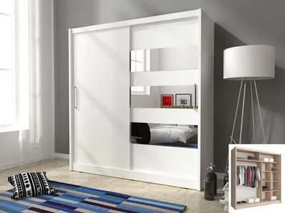 Produktbild von Schiebetürenschrank Kleiderschrank Schlafzimmer Spiegel weiß 200 cm