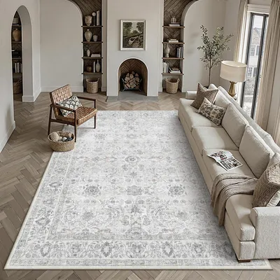 Obrázok produktu pre Koberec do obývačky, 300x400 cm, sivý, umývateľný, obdĺžnikový, krátky vlas, vzor vintage