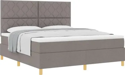 Image de Lit boxspring avec tête de lit taupe 180 x 200 cm Tissu
