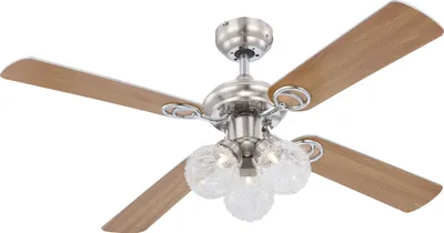 Produktbild von Globo Lighting VENTILATOR Metall verchromt, Nickel matt, Glas klar, Blade turnable, Zugschalter Kette, max. Motorleistung 50W, optimale Raumnutzung 15m², Abkühlung, Aufheizen, Geschwindigkeitsstufen 90/150/210 RPM, ø: 1050mm, H: 395mm, inkl. 3x G9 LED 3W 230V, 280lm Source, 210lm Output, 3000K
