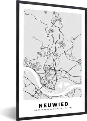 Produktbild von MuchoWow® Gerahmtes Poster Neuwied - Karte - Stadtplan - Deutschland 20x30 cm - Poster mit Schwarzem Bilderrahmen Wandposter Rahmen Foto Bilder - Drucken - Bilder Poster im Rahmen