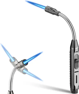 Productafbeelding van Gasaansteker, navulbaar, stormaansteker, 360° lange staaf, flexibel, winddicht, voor open haard, kaarsen, oven, keuken, camping (zonder gas)