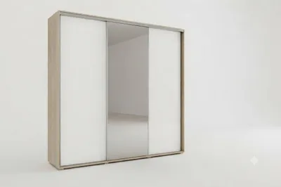 Zdjęcie produktu dla Szafa A30 sonoma/biała, przesuwna z lustrem – 250 x 62 x 245 cm
