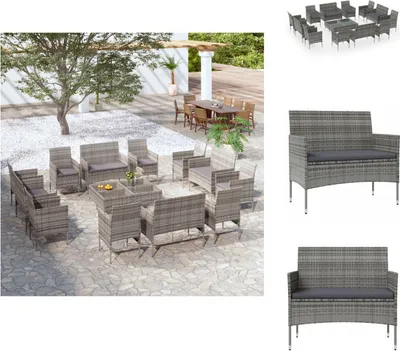 Produktbild von vidaXL 16-tlg. Garten-Lounge-Set mit Auflagen Poly Rattan Grau -  Gartenmöbel-Sets
