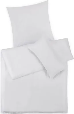 Produktbild von Blumtal Premium Mako Satin Baumwolle Bettwäsche Set 135 x 200 cm mit Kissenbezug 40 x 80 cm - Superweiches Bettbezug Set mit edler Glanz Optik und Gleichfarbigen Reißverschlüssen, Weiß