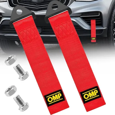 Image de Câbles de remorquage, 2 pièces, nylon, rouge, capacité de charge de 2 tonnes, pour sports automobiles, rallye et courses