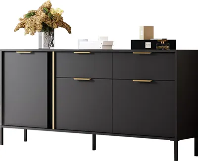 Produktbild von MIRJAN24 Kommode Lars 153 3D2S, Sideboard mit 2 Schubladen und 3 Türen, Metallfüße und Griffe (Farbe: Anthrazit / Anthrazit + Gold)
