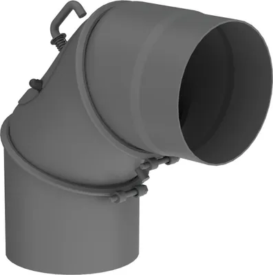 Produktbild von Ø 130 mm Ofenrohr Bogen drehbar 0-90° - mit Tür und Drosselklappe - gussgrau