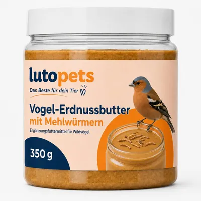 Image de Lutopets : Beurre de cacahuète pour oiseaux, enrichi en vers de farine | Beurre de cacahuète pour oiseaux | 350 g, Image générée par une IA