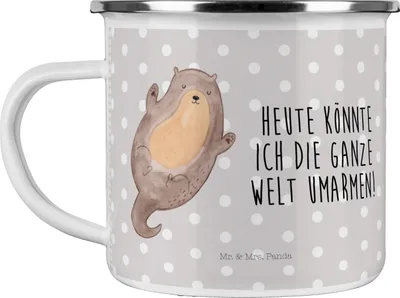 Produktbild von Mr. & Mrs. Panda Pott Otter Umarmen - Grau Pastell - Geschenk, becher emaille, gut Gelaunt, Haferl, Tasse, Seeotter See, glücklich, Hallo, Optimistisch, Teetasse