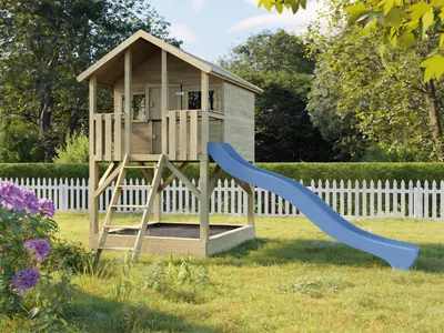 Produktbild von Stelzenhaus Big House mit Sandkasten KDI inkl. Rutsche blau