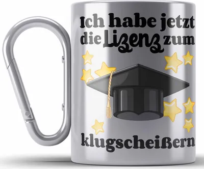 Produktbild von Trendation - Bachelor Geschenk Abschluss Edelstahl Tasse Karabiner Spruch Master Abitur Abi Graduation Bestanden Prüfung (Silber)