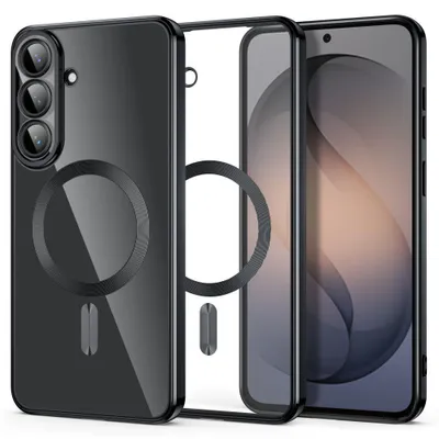 Image de Coque de protection pour téléphone Galaxy S26 FE, avec protection de l'appareil photo, Tech-Protect MagFlex compatible MagSafe, transparente et noire