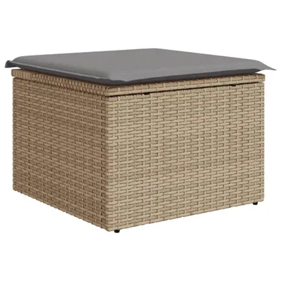 Produktbild von vidaXL Gartenhocker mit Kissen Beige 55x55x37 cm Poly Rattan