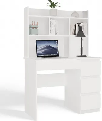 Immagine prodotto di Scrivania MIJAS destra con cassettiera – 4 cassetti e ripiani aperti | Colore: bianco opaco | Dimensioni: 98x51x146 cm