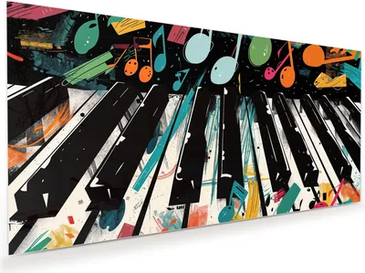 Produktbild von Glasbild 80x40cm in XXL für Wohnzimmer, Schlafzimmer Motiv Musiknoten Klavier