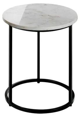 Produktbild von Runder Beistelltisch aus weißem Marmor mit schwarzem Metallgestell ⌀ 40 cm