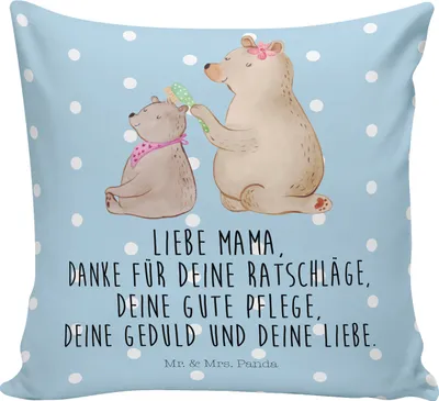 Produktbild von Mr. & Mrs. Panda Kuschel Kissen Bär Kind - Blau Pastell - Geschenk, Dekokissen, Opa, Mama, kuschelkissen 40x40, für sofa, couch, Muttertag, 40 x 40