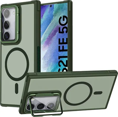Obrázok produktu pre Ochranný kryt pre puzdro Samsung Galaxy S21 FE, kovový krúžok na bezdrôtové nabíjanie sklopný ochranný stojan na fotoaparát