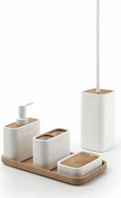 Obrázok produktu pre NINFEA stojaca WC kefa, biely mat/bambus