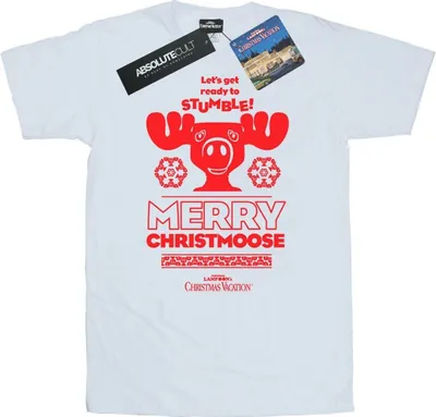Imagen del producto de Camiseta para hombre de "National Lampoon's Christmas Vacation" con el diseño "Merry Christmoose" (BI43955) (Talla L) (Blanca)