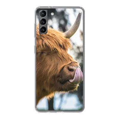 Produktbild von MuchoWow® Handyhülle Schutzhülle Hülle für Samsung Galaxy S21 Plus Schottischer Highlander - Nase - Baum Silikon Softcase Handy Hülle - Handy-Tasche