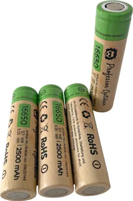 Produktbild von Professor Optiken 4er-Set Lithium-Ionen-Akku - Typ: 16650, 3,7 Volt mit 2500 mAh Hochleistungs-Akku für Taschenlampen und e-Zigaretten (Vape)