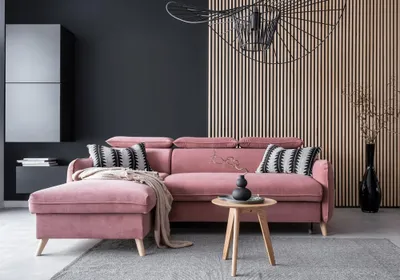 Produktbild von MIUFORM Sweet Harmony - Ecksofa mit Bettfunktion und Bettkasten L-FORM LINKS - 228x162cm - Velours Puderrosa - Sofa Schlafsofa Couch