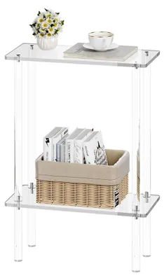 Produktbild von Beistelltisch aus transparentem Acryl, kleiner schmaler Tisch für Schlafzimmer, Wohnzimmer, Badezimmer, einfache Montage, 40 x 17 x 57 cm (L x B x H)