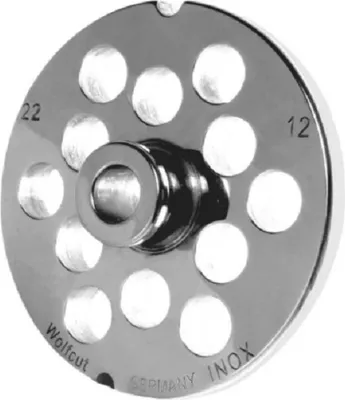 Produktbild von Fleischwolfscheibe, Lochscheibe aus Inox Stahl Gr. 22 mit Nabe und 2 Nuten mit 12,0 mm Bohrung von WOLFCUT