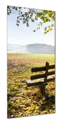 Produktbild von Wallario selbstklebende Duschrückwand 80 x 190 cm mit Motiv Idyllische Holzbank in den Bergen - Wandverkleidung mit Hochglanzlaminat in Glasoptik