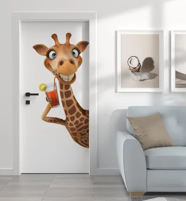 Produktbild von Selbstklebende Vinyl Türtapete Lustige Giraffe 90x200 cm leicht abwischbar
