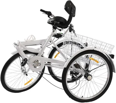 Image de Tricycle pour adultes - Tricycle pour personnes âgées - Confortable - Design pliable - Roues de 24 pouces - Blanc