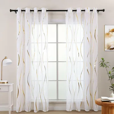 Image de Rideaux transparents imitation lin - Rideaux transparents avec œillets, idéaux pour le salon ou la chambre - Pour fenêtres - Longueur : 225 cm - Lot de 2 panneaux