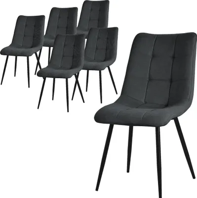 Produktbild von ML-Design Esszimmerstühle 6er Set Anthrazit, Wohnzimmerstühle mit Stoffbezug und Metallbeinen, Küchenstühle mit Rückenlehne
