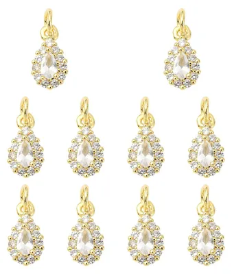 10er-Set Zirkonia-Wassertropfen-Anhänger, vergoldet, für Schmuck