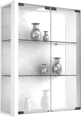 Produktbild von Udina Vitrinenschrank Wandhängend mit 2 Glastüren 2 Glasböden weiß.