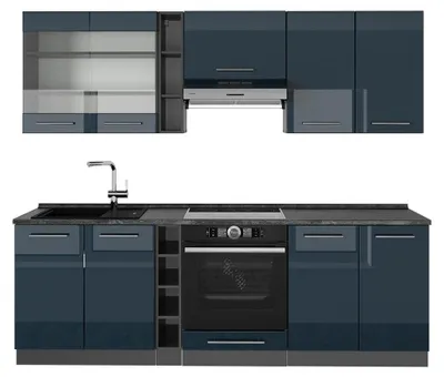 Produktbild von Küchenzeile Vicco Fame-Line Dunkelblau Hochglanz/Anthrazit 235 cm ohne Arbeitsplatte, Model 49753