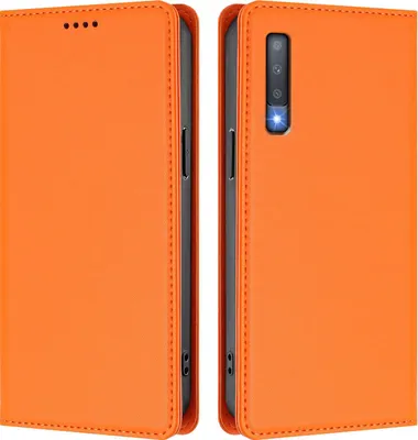 Image de Etui en cuir pour Samsung Galaxy A7 2018, étui magnétique en cuirPolyuréthaneavec support Orange