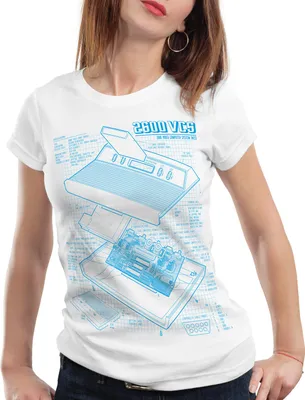 Produktbild von style3 VCS 2600 Heimcomputer Blaupause Damen T-Shirt classic gamer, Farbe:Weiß, Größe:2XL