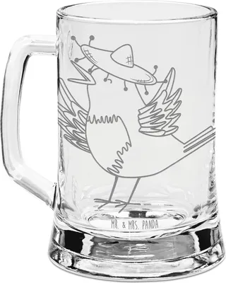 Produktbild von Mr. & Mrs. Panda Krug Rabe Sombrero - Transparent - Geschenk, Lustige Sprüche, Humpen, Froh, Glas Bierkrug, Vogel, Elster, Motivation, graviert, Vögel, Seidel, Mit Gravur
