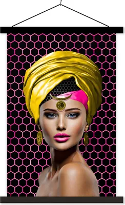 Produktbild von MuchoWow® Textilposter Frau - Farben - Abstrakt 60x90 cm mit schwarzem Rahmen - Poster Wohnzimmer