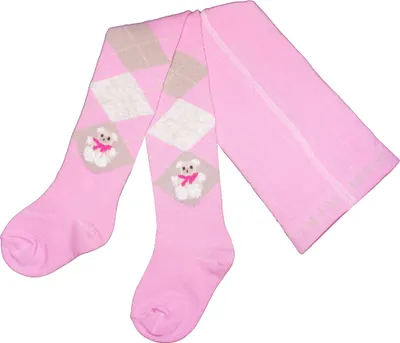 Produktbild von Kinderstrumpfhosen aus Baumwolle Kleiner Teddybär Rosa Größe 86-92