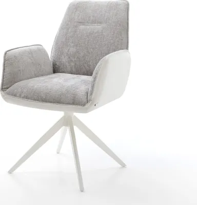 Produktbild von DELIFE Drehstuhl Zoa-Flex Materialmix Echtleder Weiß-Silbergrau Kreuzgestell breit Weiß 360° drehbar Wippfunktion Taschenfederkern